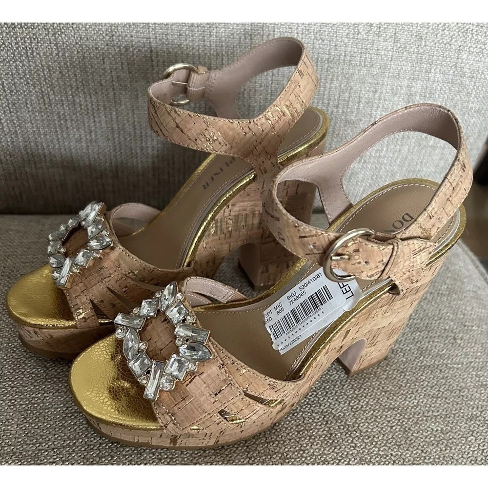 New Donald Pliner Sandals 10 Galatea Jeweled Cork Ankle-Strap Platform NWOB